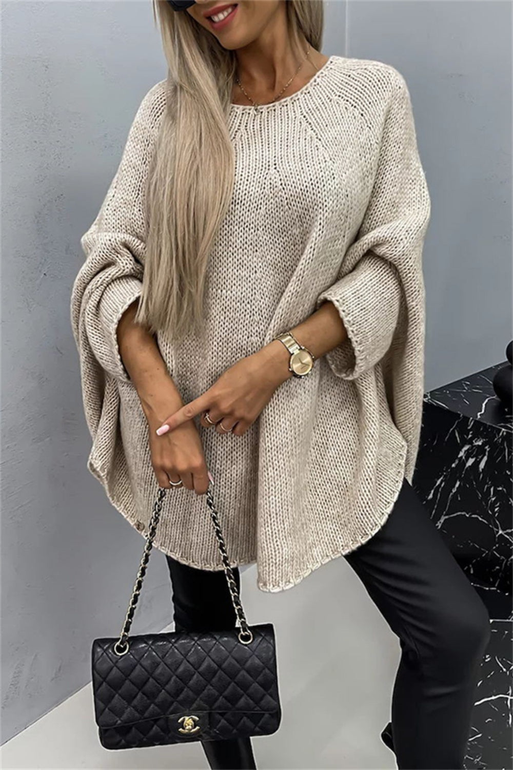 Round Neck Batwing Sleeve Sweater