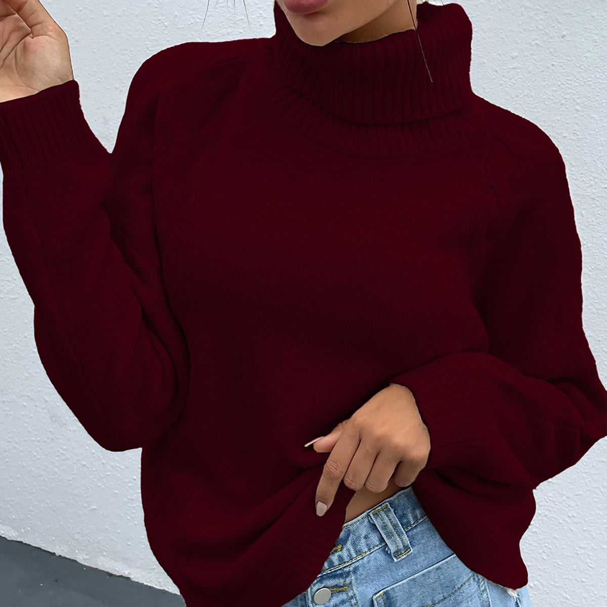 Turtleneck Dropped Shoulder Long Sleeve Sweater