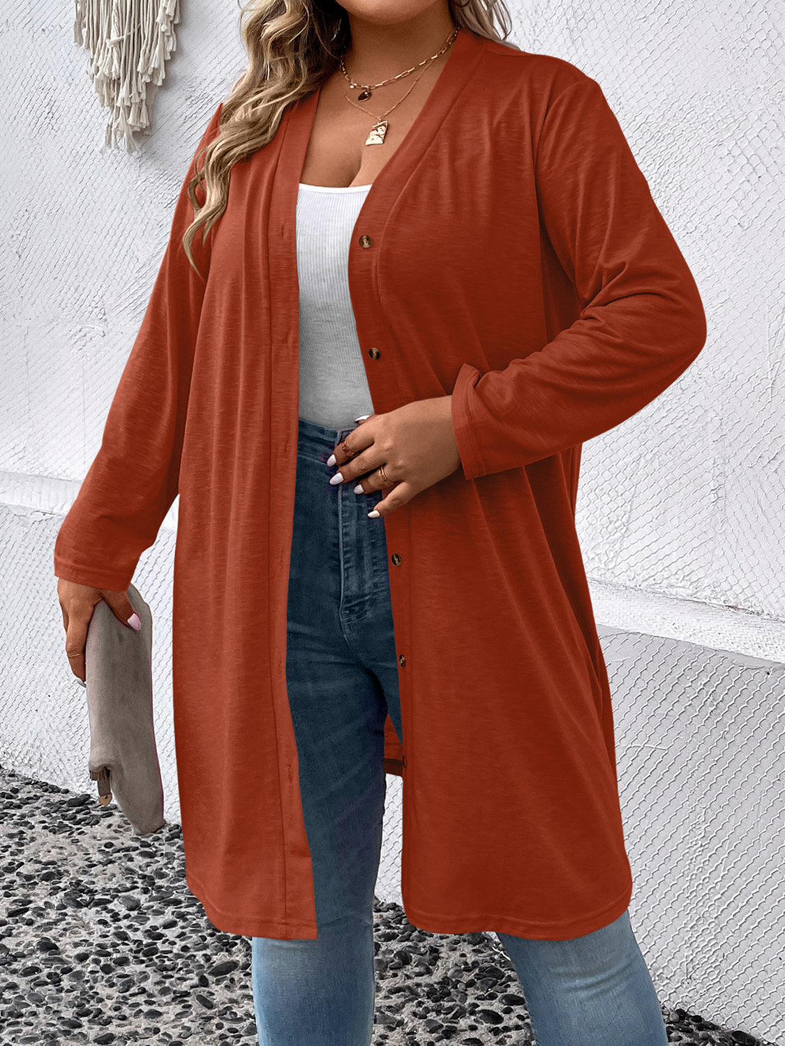 Plus Size Button Down Longline Cardigan