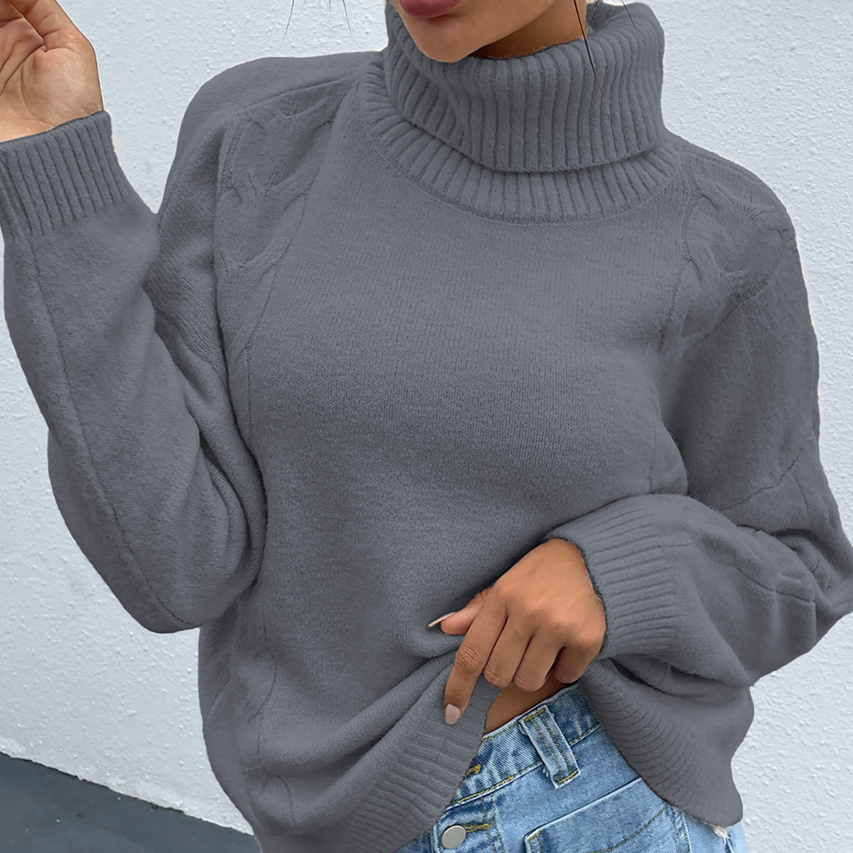 Turtleneck Dropped Shoulder Long Sleeve Sweater