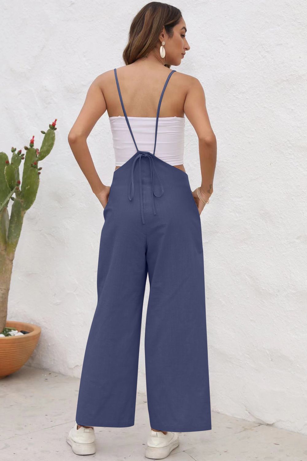 Tie Back Sleeveless Wide Leg Jumpsuit