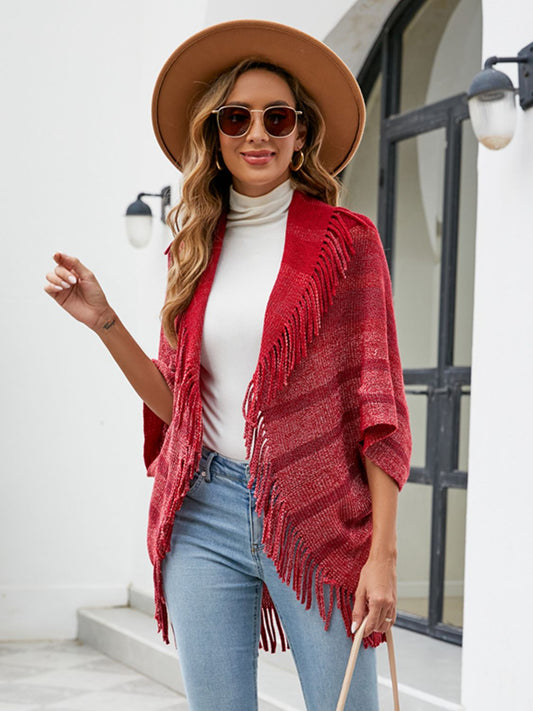 Fringe Detail Open Front Poncho