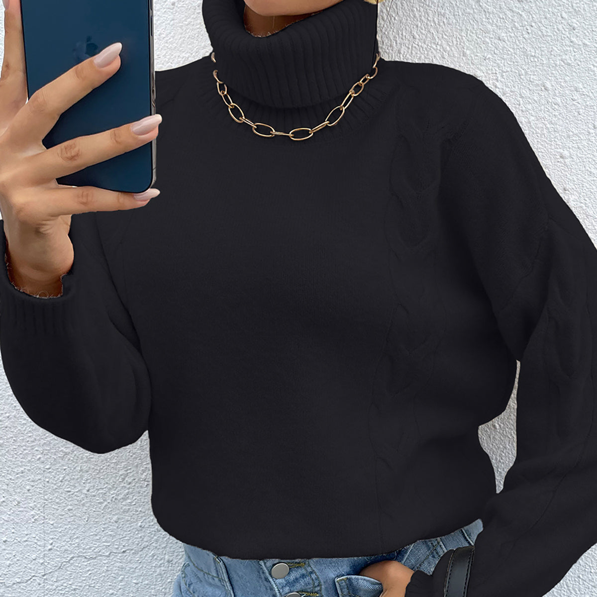 Turtleneck Dropped Shoulder Long Sleeve Sweater