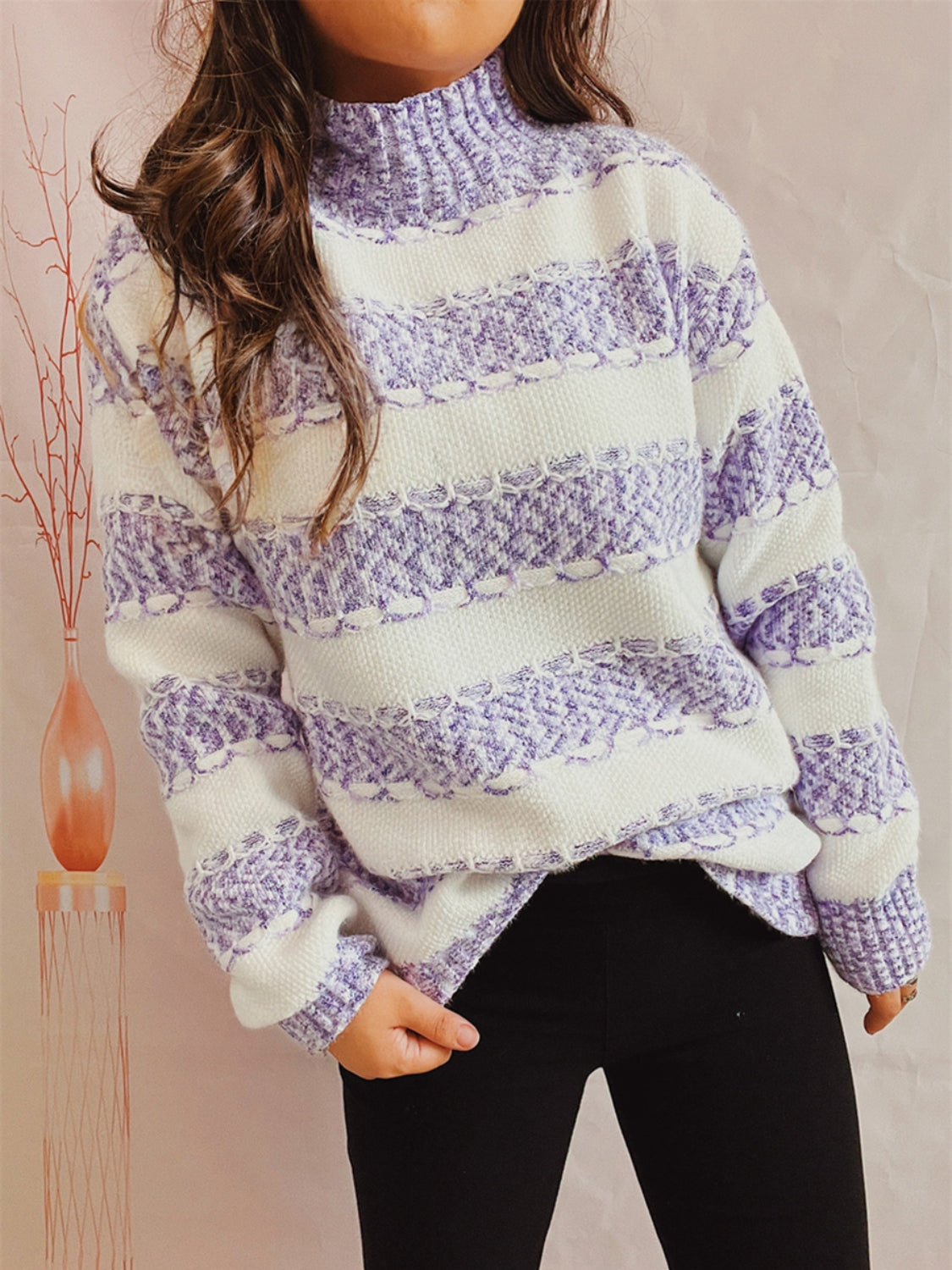 Striped Turtleneck Long Sleeve Sweater