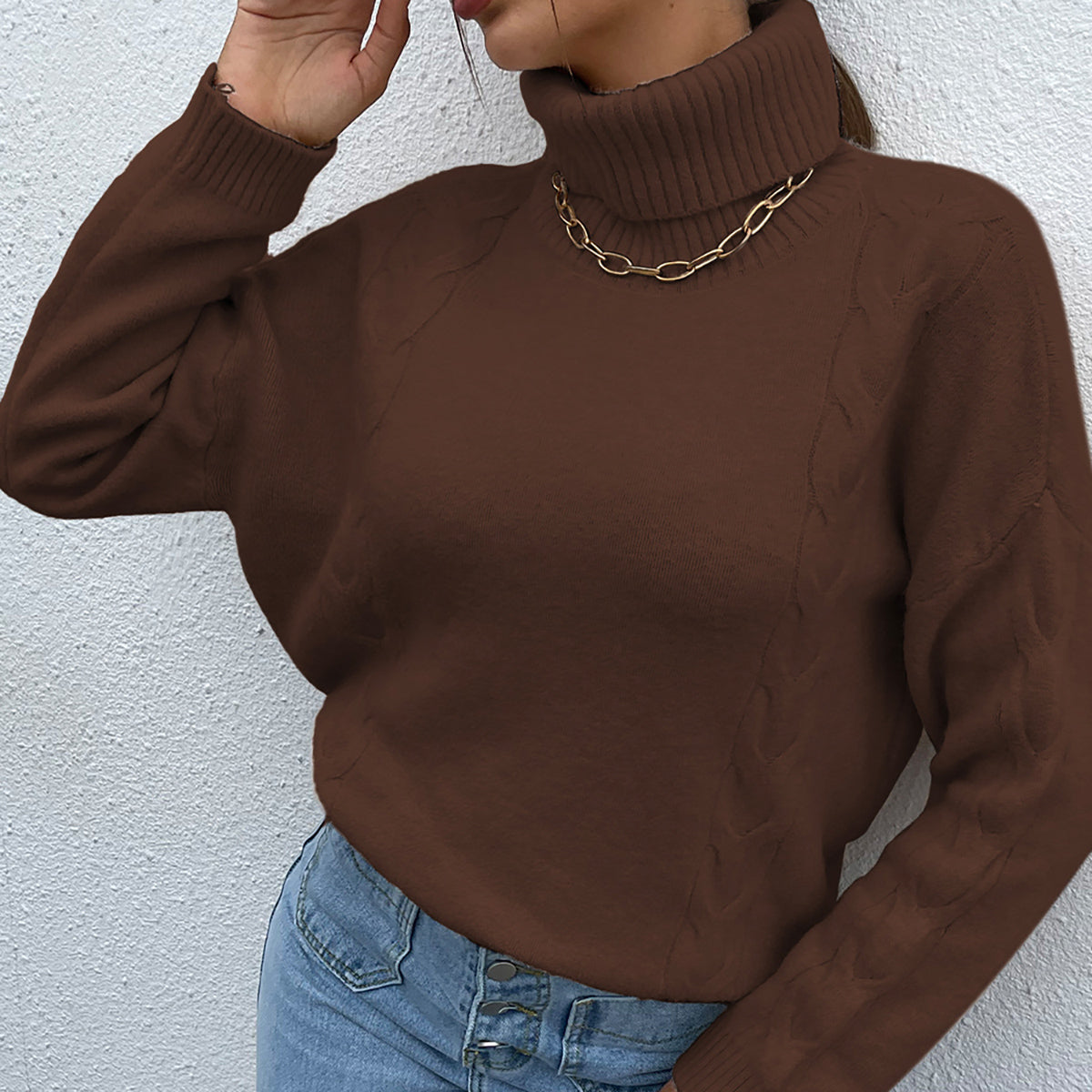 Turtleneck Dropped Shoulder Long Sleeve Sweater